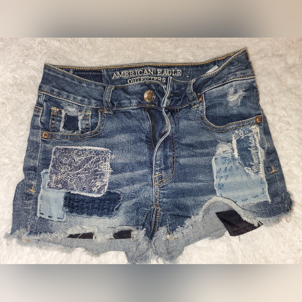 American Eagle Outfitters Women's Patchwork Jean Shorts - Blue